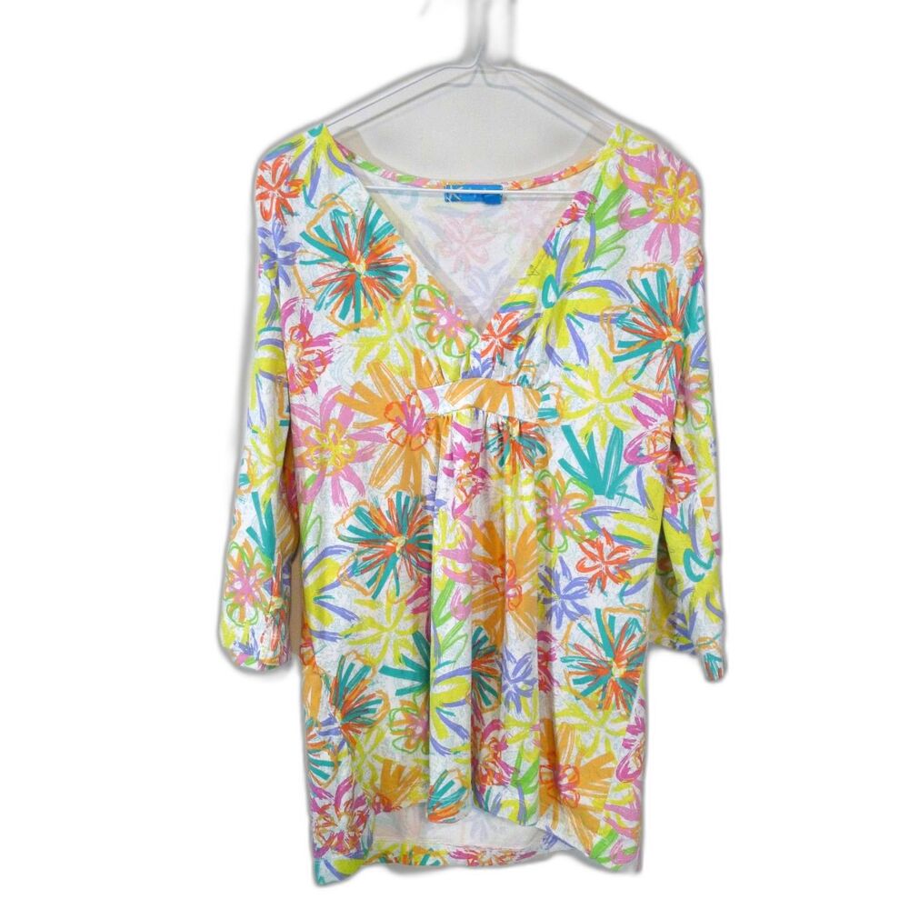 Fresh Produce Colorful Floral Abstract Print Empire Waist Top - MD/LG